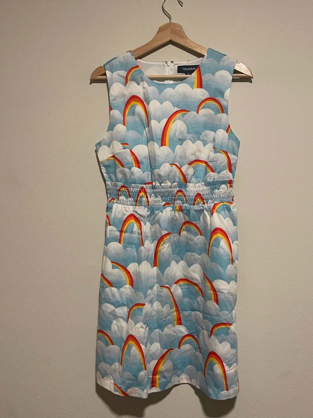 Modcloth Dreamscape Rainbow MulticolorClouds Novelty Fit & Flare Dress, Size M